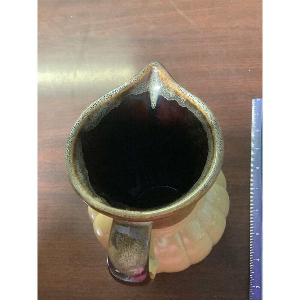 Vintage Drip Glaze Ceramic Pitcher Mid Century Retro Farmhouse Vase Brown Tan 7" - Picture 6 of 7